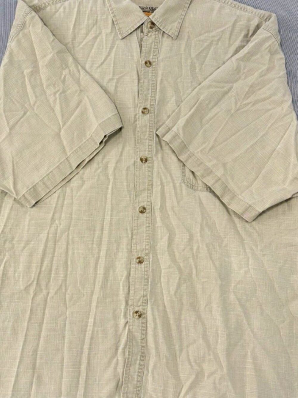 Faded Glory Men 2XL Khaki Solid Woven Cotton Short Sleeve Button-Up Pockets